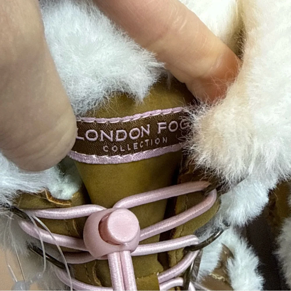 London Fog Kids Brown SnowBoots‎ w/ Pink Accents sz 2 Faux Fur Winter Outdoor